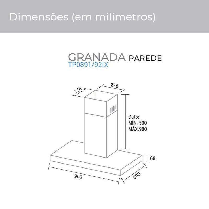 Coifa Parede Granada 90cm Inox Suggar Tp0891ix 110v - Coifa de